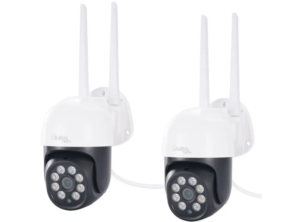 Casativo Überwachungskamera 2K WLAN Outdoor Überwachungskamera mit IP66 Pan-Tilt 15m Sirene (2-tlg., 355°/120° Verfolgung, Gegensprechen, 15 m Erkennung, 95 dB Sirene)