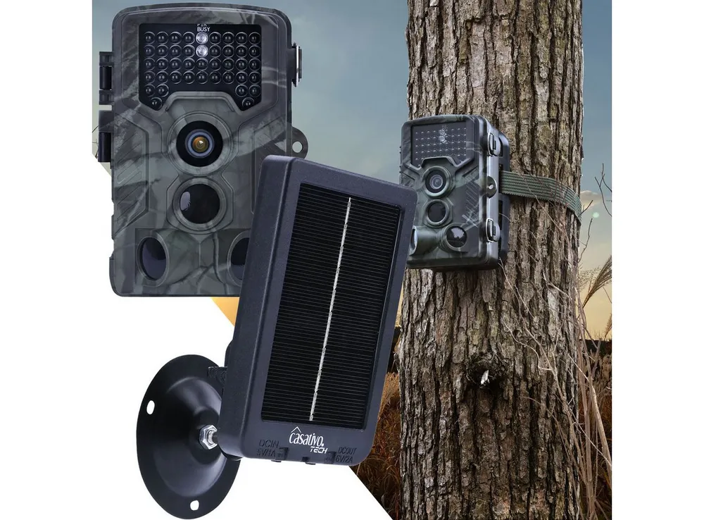 Casativo Wildkamera Full-HD-Wildkamera 24 MP & Solarpanel Set 3 Sensoren & IR-Nachtsicht (24MP, 120° PIR, 24m IR-Nachtsicht, IP65 & 12W Solar)