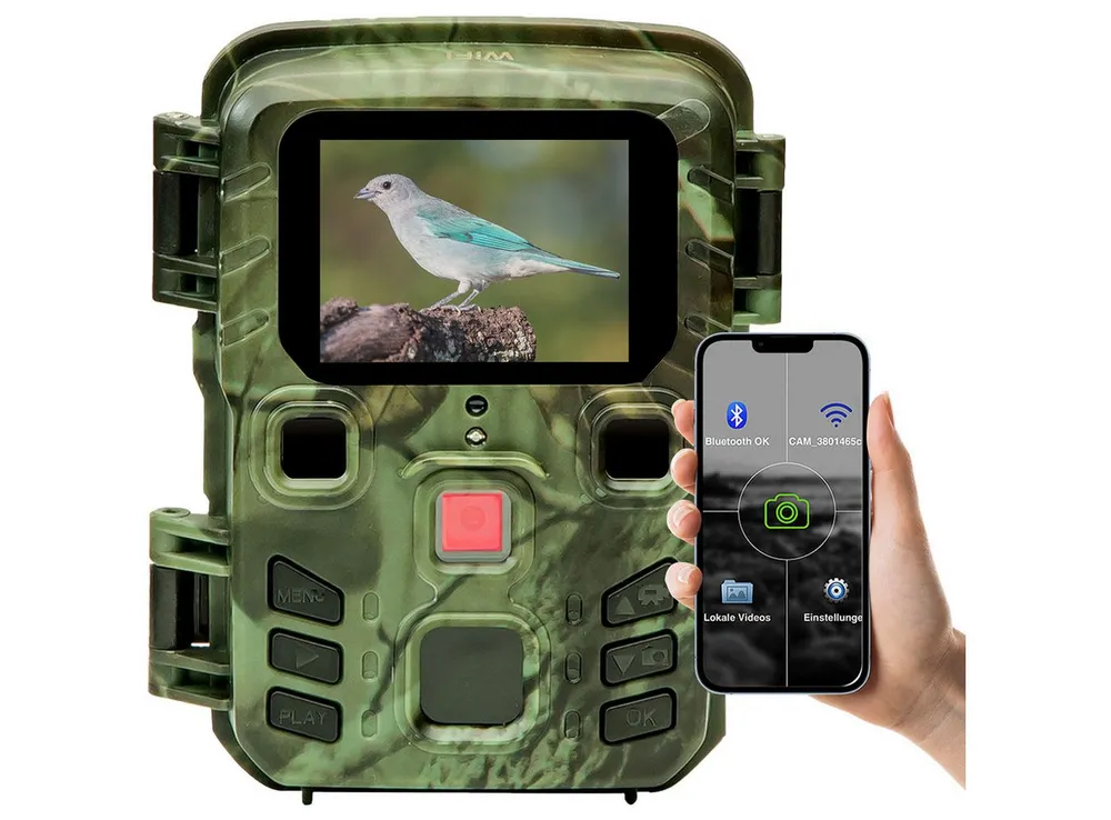 Casativo Wildkamera Wildkamera 2K WLAN Bewegungsmelder Nachtsicht Live View per App (Farbdisplay, Micro, Zeitraffer- & Serienbild, Stand-By 6 Mo)