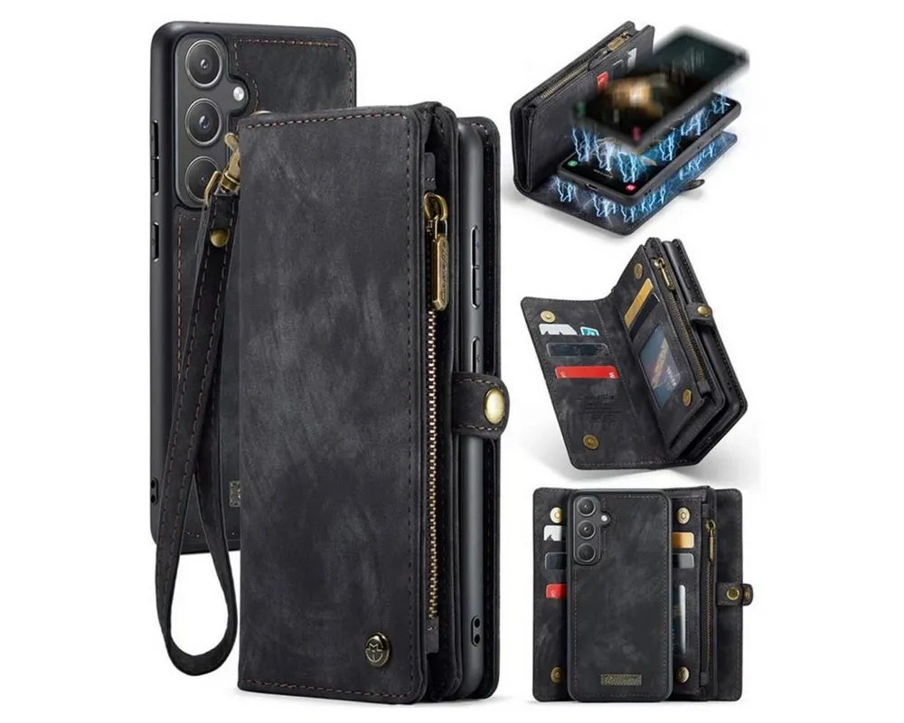 CaseMe Handyhülle Caseme Samsung Hülle mit Zipper 2in1 Samsung A57 5G-Schwarz