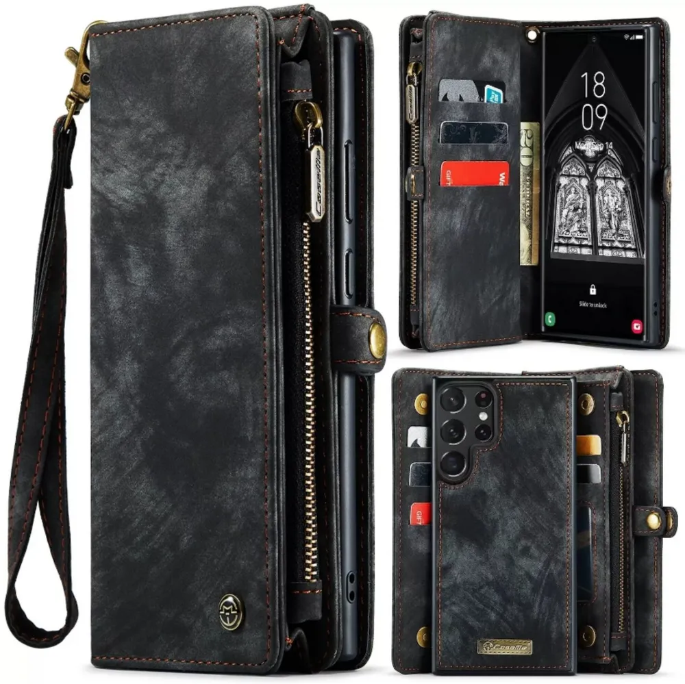 CaseMe Handyhülle Caseme Samsung Hülle mit Zipper 2in1 Samsung A54 5G-Schwarz