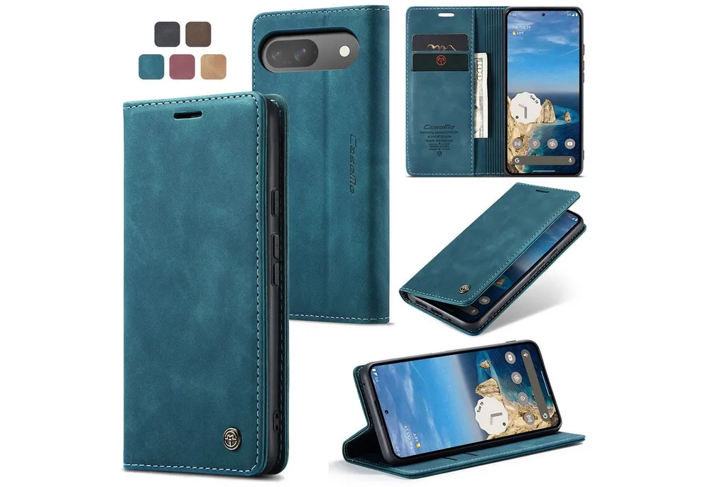 CaseMe Handyhülle Hülle für Google Pixel Klapphülle Google Pixel 9 Pro Dunkles Zyanblau