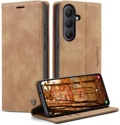 CaseMe Handyhülle Premium Hülle für Samsung Klapphülle Samsung S26 Plus-Hellbraun