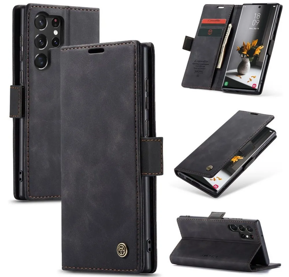 CaseMe Handyhülle Premium Hülle für Samsung Klapphülle Samsung S25 Ultra-Schwarz