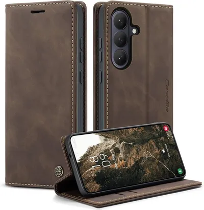 CaseMe Handyhülle Premium Hülle für Samsung Klapphülle Samsung S26 Plus-Dunkelbraun
