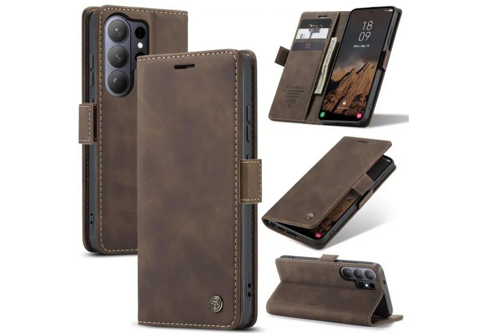 CaseMe Handyhülle Premium Hülle für Samsung Klapphülle Samsung S26 Ultra-Dunkelbraun