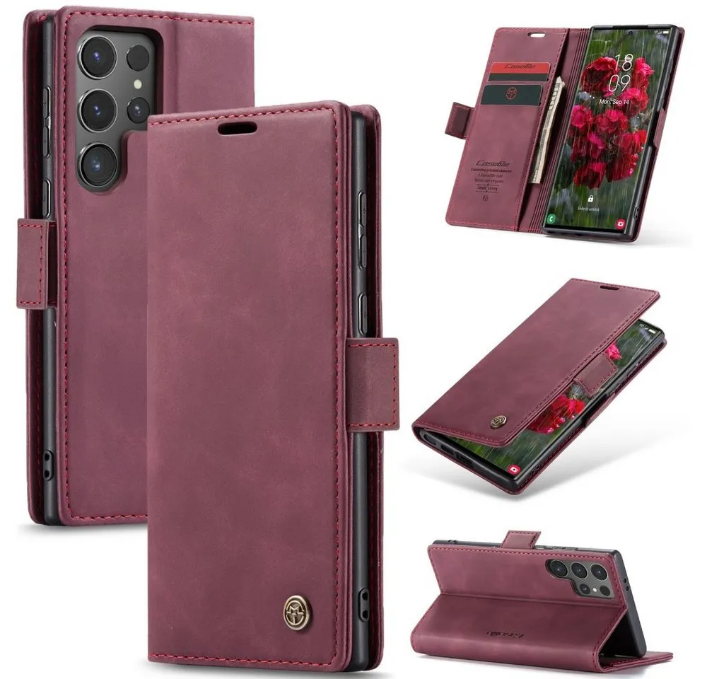 CaseMe Handyhülle Premium Hülle für Samsung Klapphülle Samsung S24 Ultra-Karmesinrot