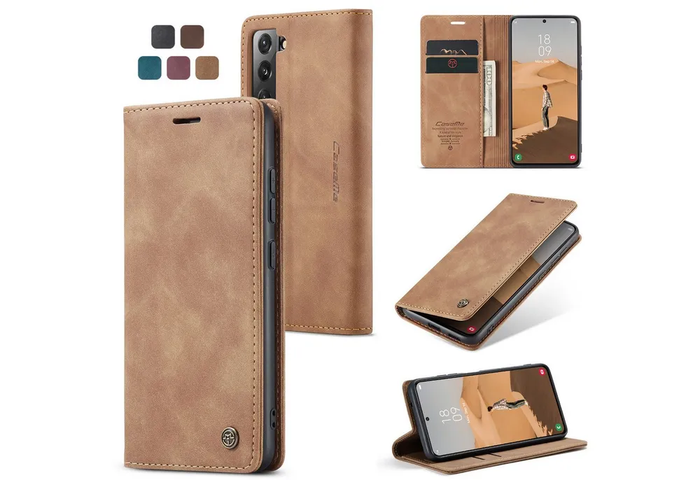 CaseMe Handyhülle Premium Hülle für Samsung Klapphülle Samsung S24-Hellbraun