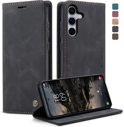 CaseMe Handyhülle Premium Hülle für Samsung Klapphülle Samsung S25 FE-Schwarz