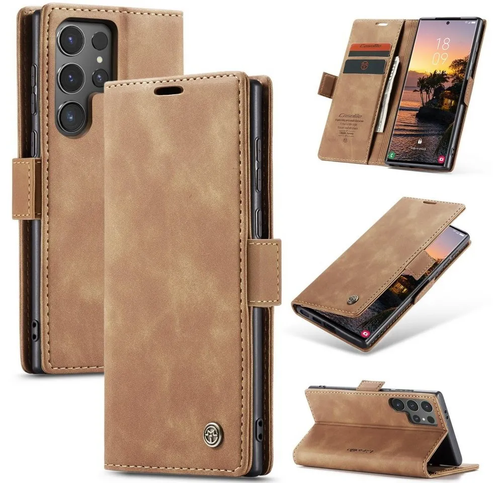 CaseMe Handyhülle Premium Hülle für Samsung Klapphülle Samsung S25 Ultra-Hellbraun