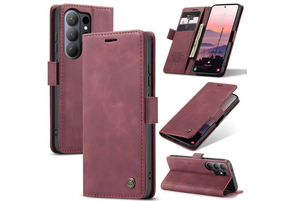 CaseMe Handyhülle Premium Hülle für Samsung Klapphülle Samsung S26 Ultra-Karmesinrot