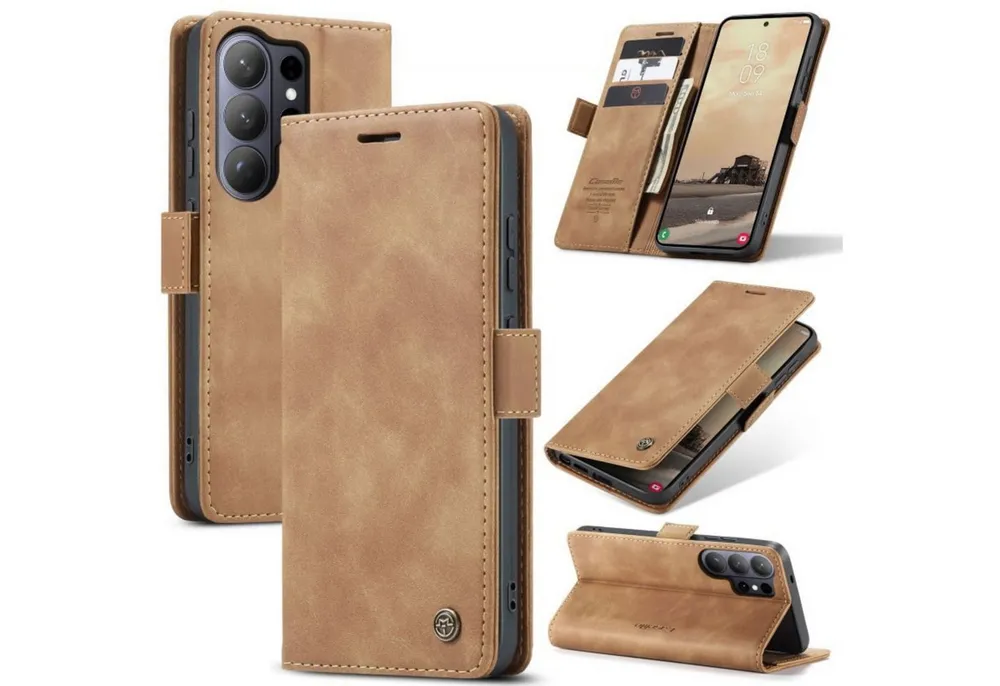 CaseMe Handyhülle Premium Hülle für Samsung Klapphülle Samsung S26 Ultra-Hellbraun