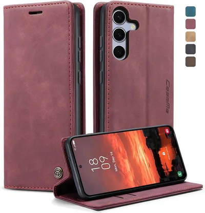 CaseMe Handyhülle Premium Hülle für Samsung Klapphülle Samsung S25 FE-Karmesinrot