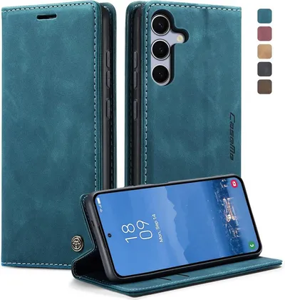 CaseMe Handyhülle Premium Hülle für Samsung Klapphülle Samsung S25 FE-Dunkles Zyanblau