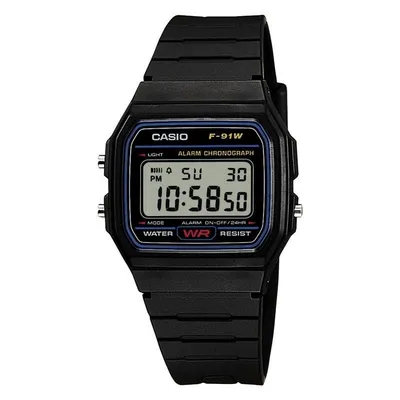 CASIO F-91W-1YEG 38mm Schwarz LED Licht Unisex 7 Jahre Batterie Armbanduhr
