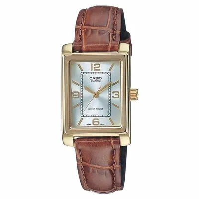 Casio LTP-1234PG-7AEG 28mm Mineralglas Rechteckiges Gehäuse Gold Braun Lederarmband