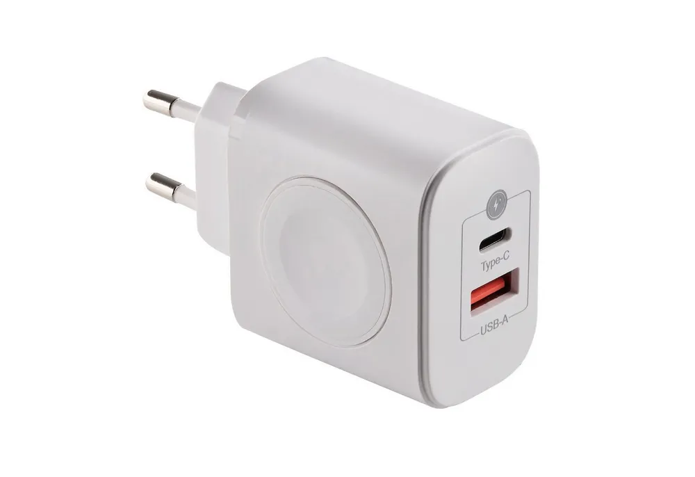 CAVO USB 3-in-1 Netzteil weiß USB-C (bis 20W) USB-A (bis 18W) USB-Ladegerät (Quick Charge QC 3.0 Wireless Charger 3W für Apple Watch)