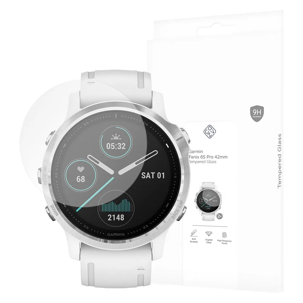 Cazy Schutzglass Kompatibel mit Garmin Fenix 6S Pro 42mm Displayschutz Glass - 2 Stück