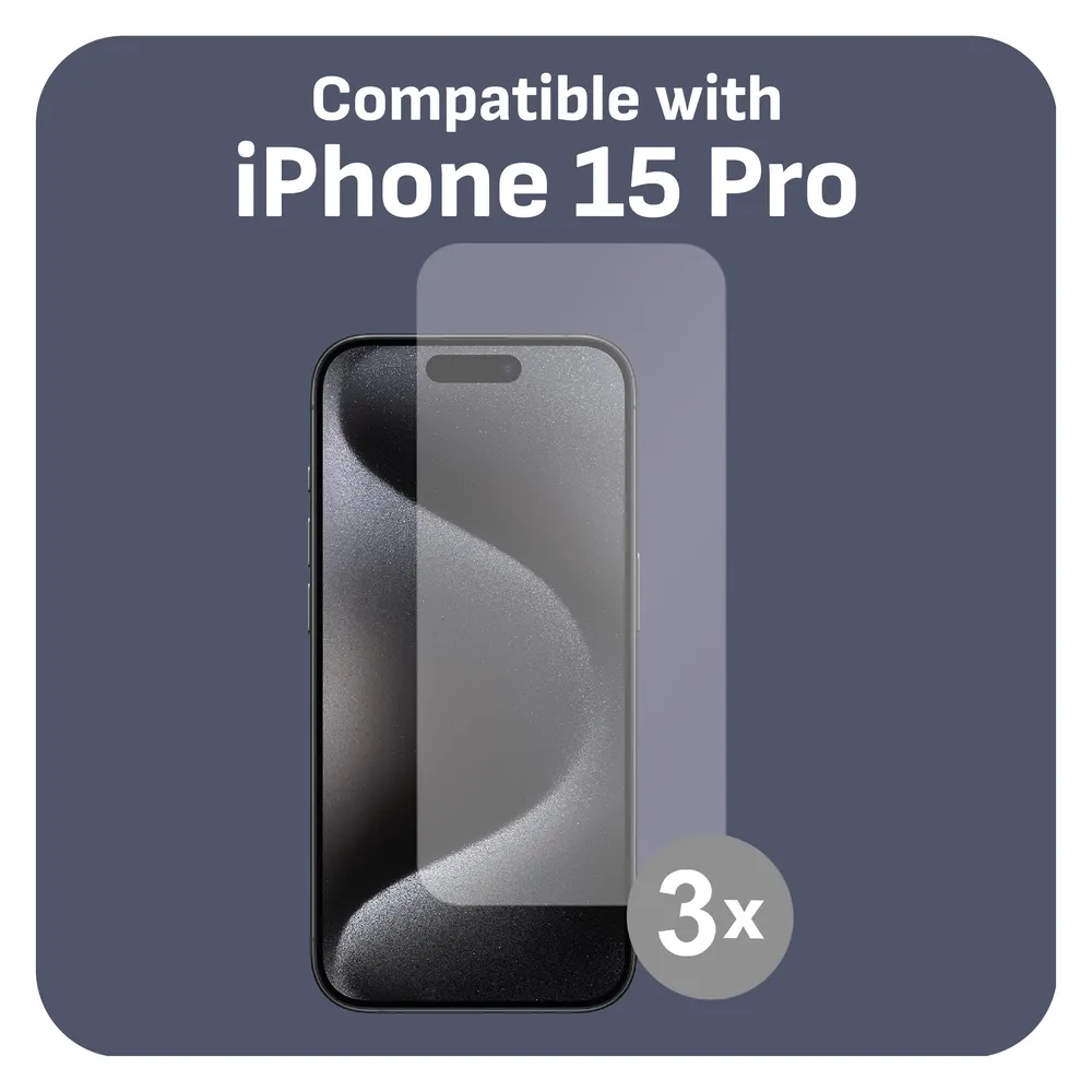Cazy Displayschutzfolie aus gehärtetem Glas für iPhone 15 Pro, Schutz vor Kratzern und Stössen, Einfach