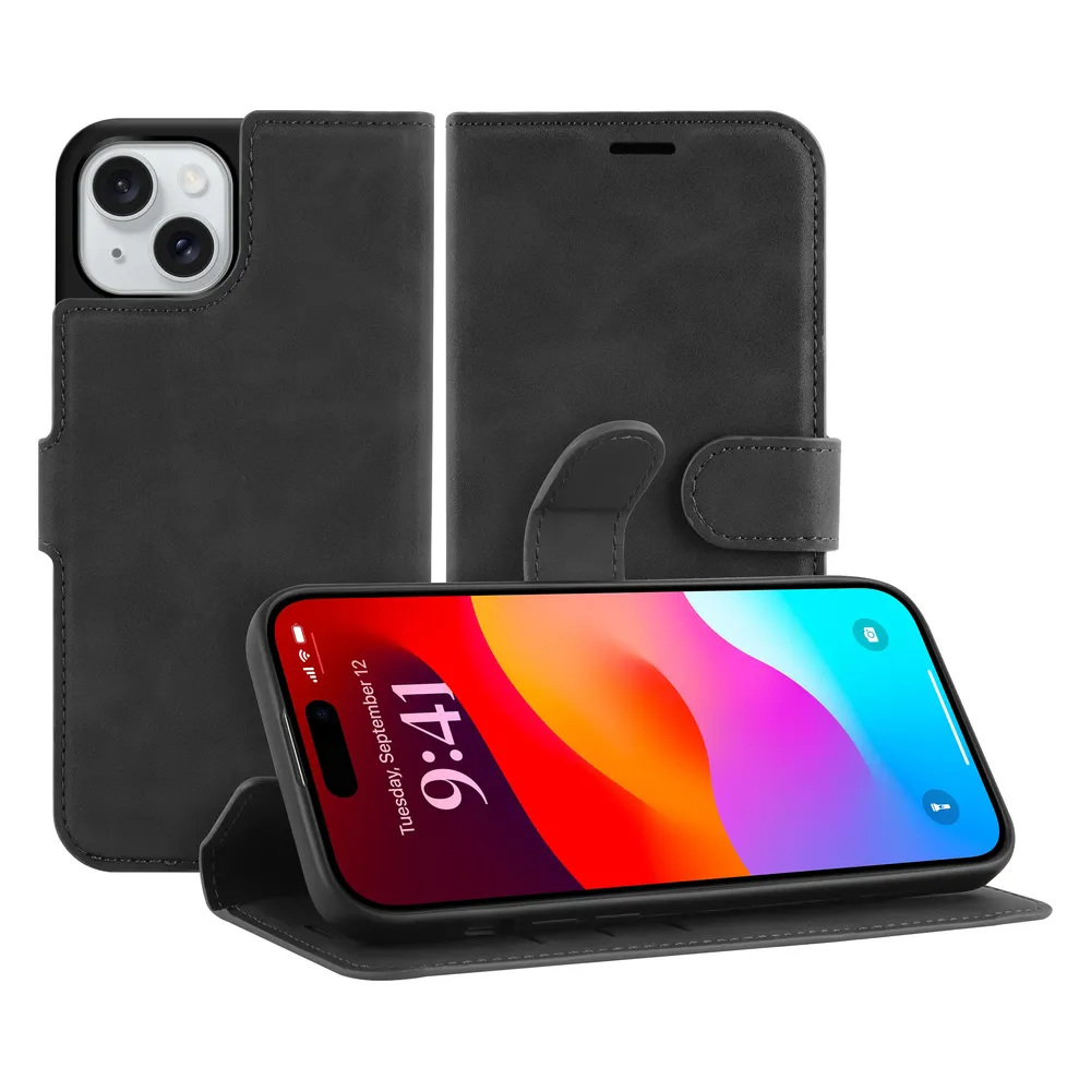 Cazy Premium-Geldbörsen-Etui für iPhone 15 Plus, Magnetisches Geldbörsen-Etui, Kartenfächer, Ständer -