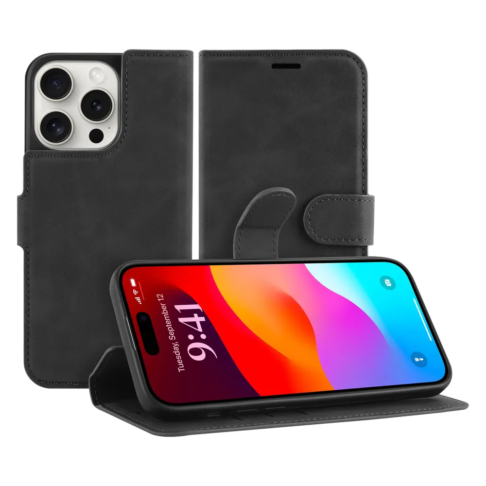 Cazy Premium-Geldbörsen-Etui für iPhone 15 Pro Max, Magnetisches Geldbörsen-Etui, Kartenfächer, Ständer -