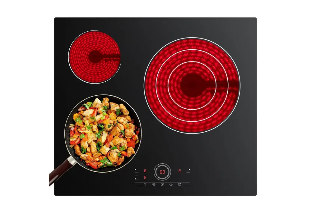 CDV Elektro-Kochfeld 60 cm Glaskeramikkochfeld Cerankochfeld 3 Zonen Auto-Off Funktion CDVER573, Einbau Ceran-Kochfeld 9 Stufen mit Timer 5700 W Touch Control