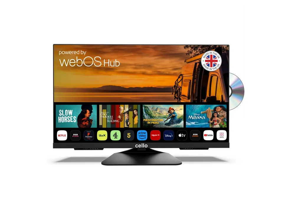 Cello C2425WSF-Trav LED-Fernseher (60,96 cm/24 Zoll, 1366 × 768 (HD Ready), Smart-TV, integrierter DVD Player, Pitch Perfect Sound, Camping-TV 12/24/230V)