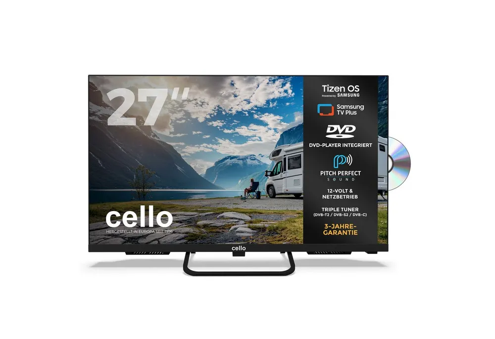 Cello CTrav-27TZF LED-Fernseher (68,5 cm/27 Zoll, Full HD, Streaming-Apps, LAN, WLAN, Smart-TV, Pitch Perfect Sound, DVD-Player, Triple Tuner, Smart Tizen OS)