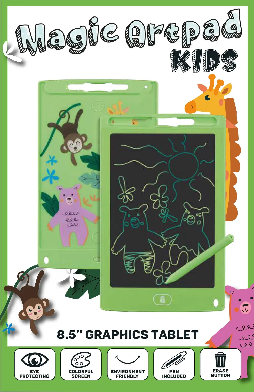 "Kids Tablet LCD Magic Artpad Kid 8.5"" Green"