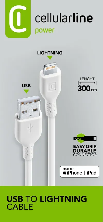 Power Data Cable 3 m USB-A/ Lightning White