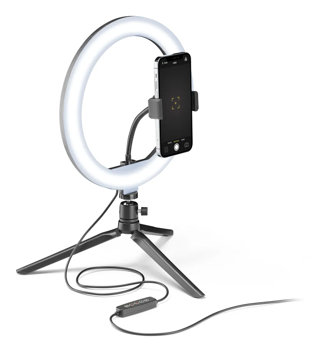 Selfie-Ring Cellularline Selfie Ring Color 10'' RGB Universal Schwarz mit Stativ