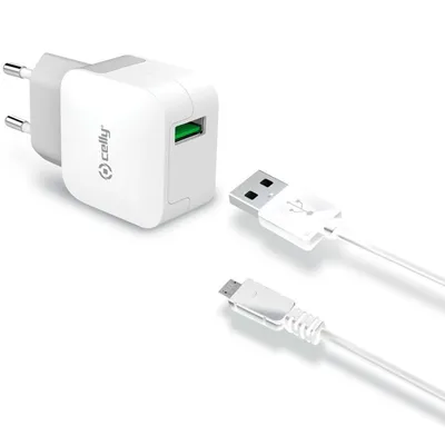 Celly 2,4 Ah Ultraschnellladegerät mit weißem Micro-USB-Kabel
