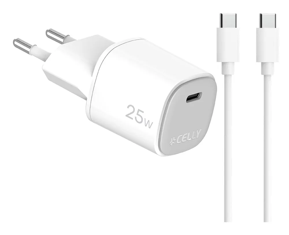 Celly UPTC1USBC25WCTC GaN 25W USB-C Wandladegerät mit Kabel