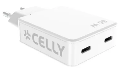 Ladegerät Celly SLIMTC2C65WWH 65W 2 USB-C Ports Schnellladen