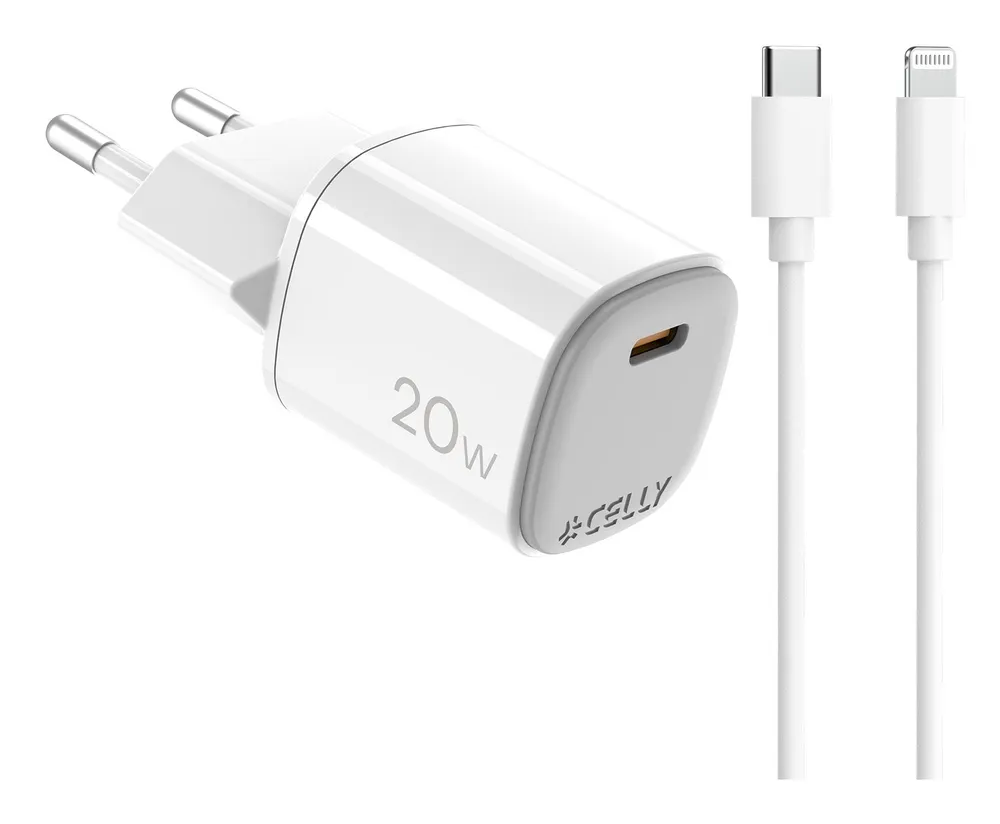 Ladegerät USB-C 20W Celly UPTC1USBC20WCTL mit Lightning-Kabel