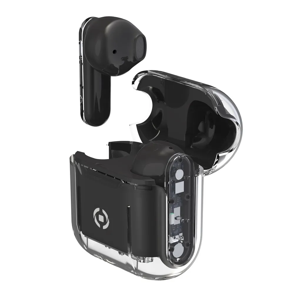 Auriculares Celly SHEER inalámbricos True Wireless Stereo para llamadas y música, diseño transparente, negros