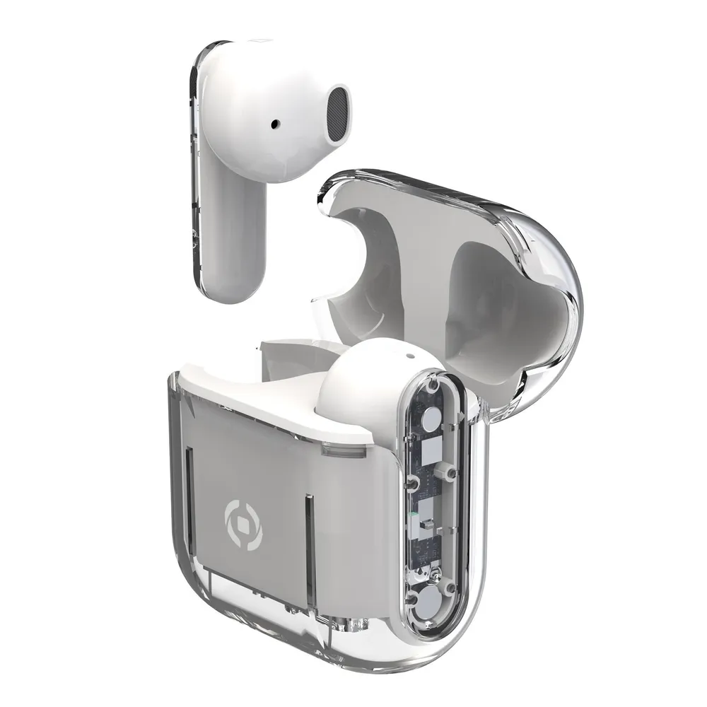 Auriculares Celly SHEER True Wireless Stereo Bluetooth Llamadas y Música con Micrófono Transparentes y Blancos