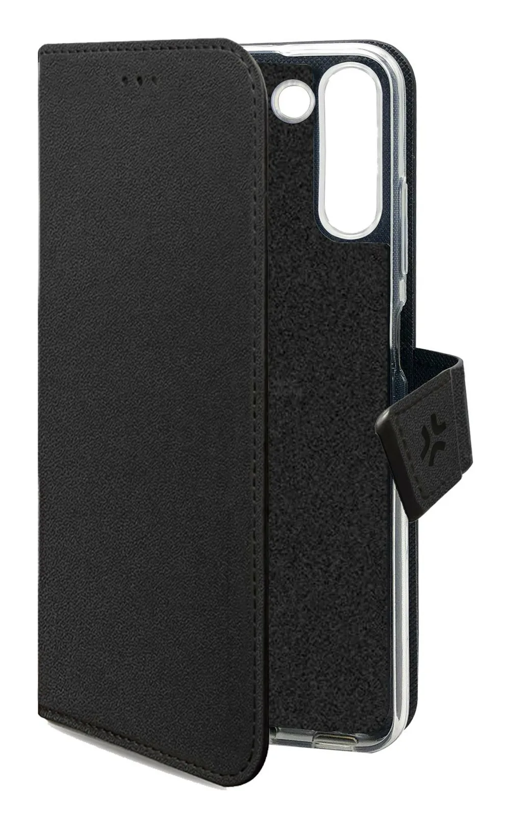 Handyhülle Celly WALLY Brieftasche Kunstleder Schwarz mit Ständer für Galaxy A15