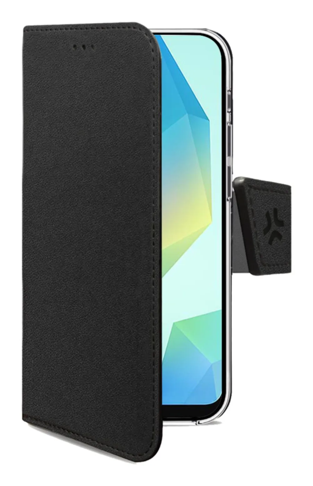 Handyhülle Celly WALLY Wallet Case Kunstleder Schwarz mit Kartenfach für Galaxy A17 4G/5G