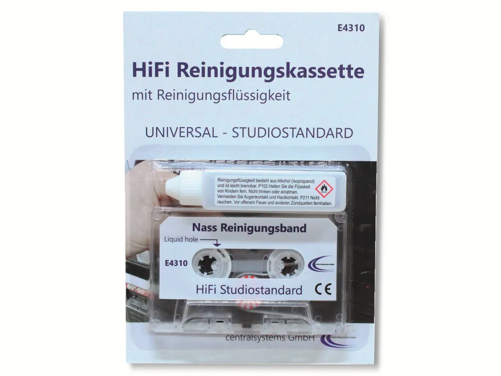 CENTRALSYSTEMS Reinigungskassette für Kassettenrekorder, mit Reinigungsflüssigkeit