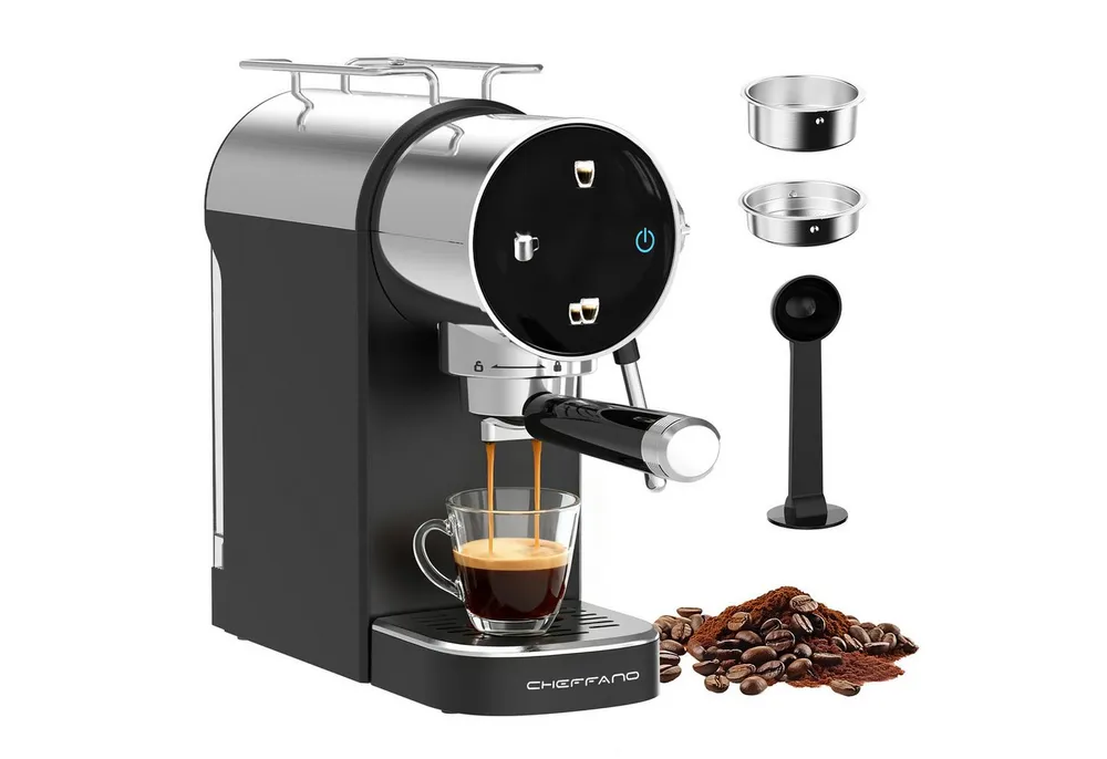 CHEFFANO Espressomaschine 20Bar mit Milchaufschäumer, Touchpanel & Wassertank, 5.5cm, Extraktion