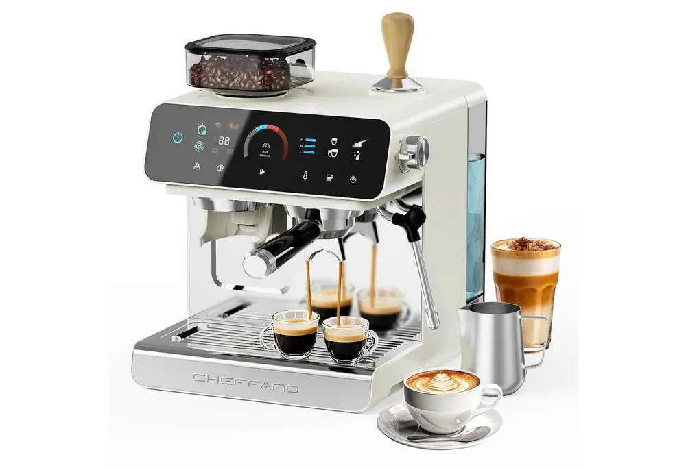 CHEFFANO Espressomaschine mit integriertem Mahlwerk, 20 Bar und 19 Mahlgradstufen
