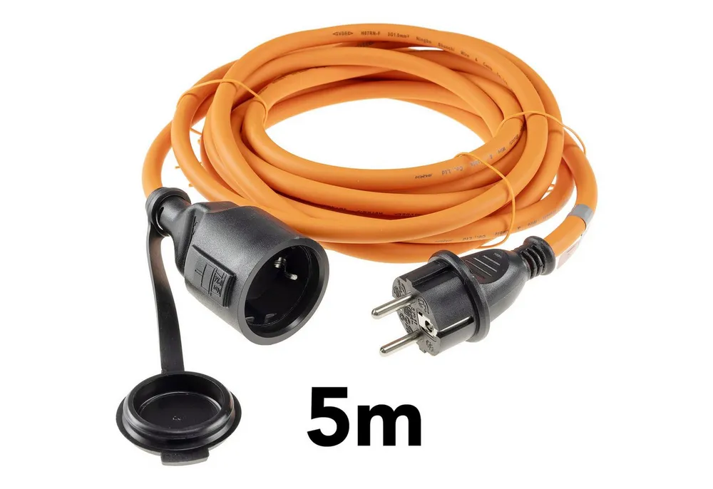 ChiliTec CHILITEC Gummi Schutzkontaktverlängerung, IP44, 5 m, orange Verlängerungskabel