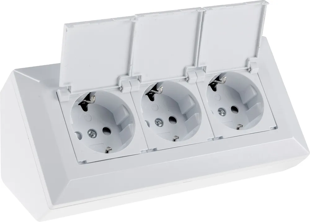 CHILITEC Steckdosenblock 23930, 3-fach, mit Schutzklappen, 250V/16A, weiß