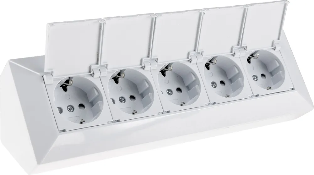 CHILITEC Steckdosenblock 23940, 5-fach, mit Schutzklappen, 250V/16A, weiß