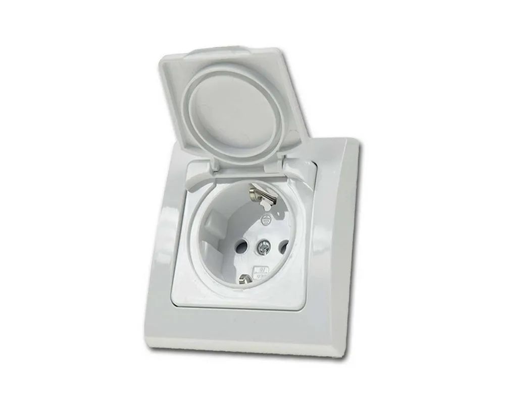 ChiliTec Unterputz-Steckdose DELPHI Steckdose IP44 mi Deckel 250V~/ 16A UP weiß
