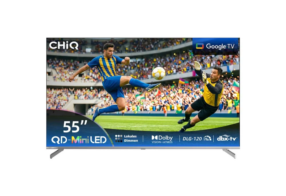CHiQ M55QN9G QLED Mini LED-Fernseher (139 cm/55 Zoll, 4K Ultra HD, 4K UHD TV, Smart-TV, Google TV, Mini LED TV, DLG 120Hz, 95% DCI-P3-Farbgenauigkeit, Dolby Vision, Google Assistant)