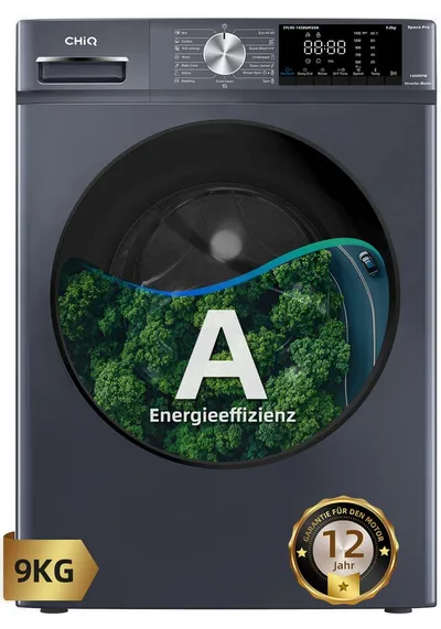 CHiQ Waschmaschine Space Pro CFL90-14586IM3XA, 9 kg, 1400 U/min, Ein-Klick Waschen, Dampfwäsche, 12 Jahre Gratis Garantie auf den Motor