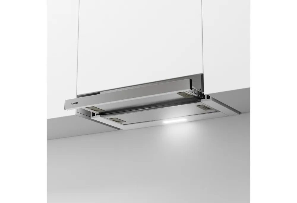 CIARRA Flachschirmhaube 60 cm Teleskophaube A++ 391 m³/h Umluft & Abluft LED CBCS6906D 60 cm Teleskophaube A++ 391 m³/h Umluft & Abluft LED CBCS6906D, Ausziehbare Dunstabzugshaube aus Edelstahl mit 2 Kohlefilter & LED