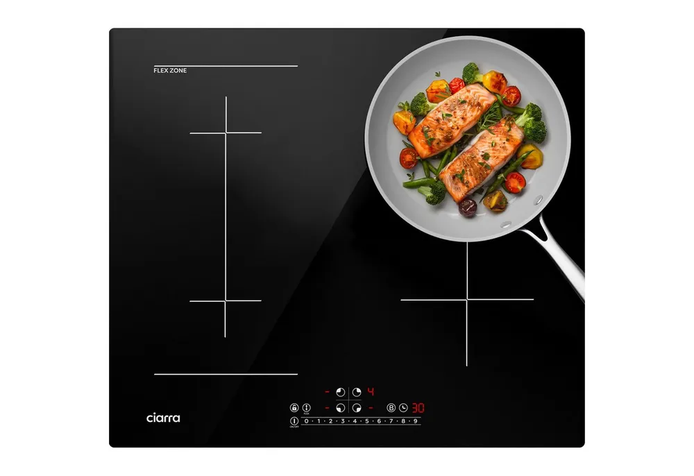 CIARRA Flex-Induktions-Kochfeld 60 cm Induktionskochfeld 9 Stufen mit Flex-Zone & BOOST Touch Control CBBIH4BF, 4-Zonen Einbau Kochfelder Induktionsherd mit 99 Min Timer